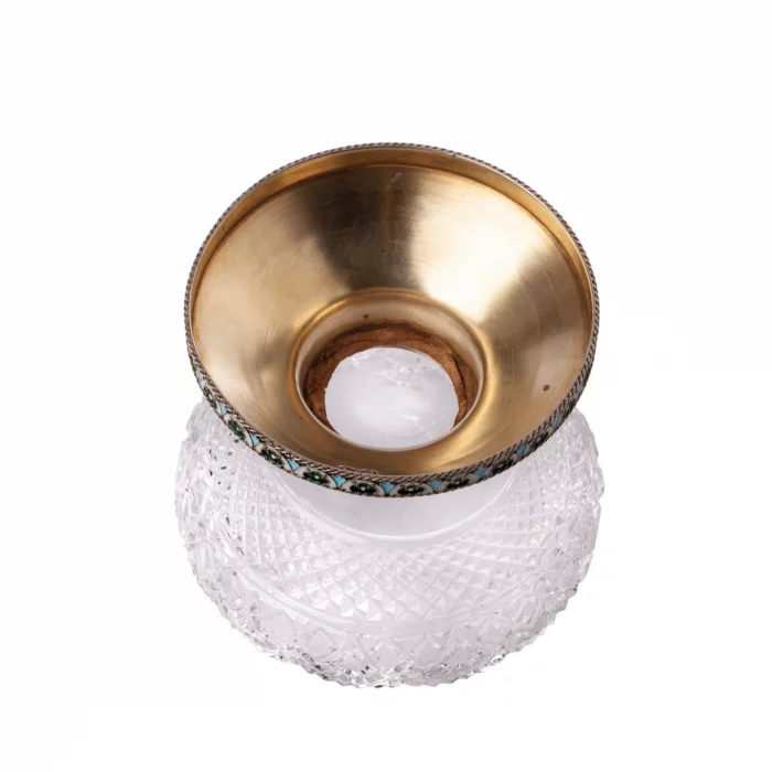 Candy vase made by Ovchinnikov firm. Crystal in silver.