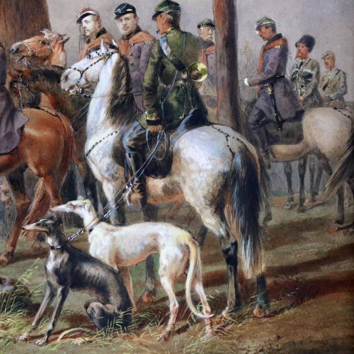 М.А.Зичи. Акварель. Конная охота Александра II близ Петербурга.