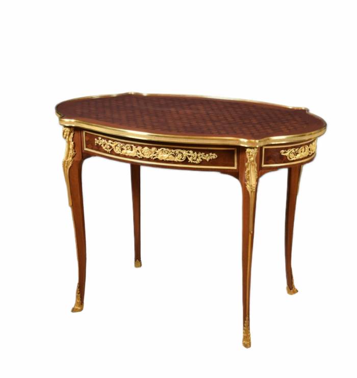 Oval coffee table in Louis XVI style, model Adam Weisweiler. France 19th century 