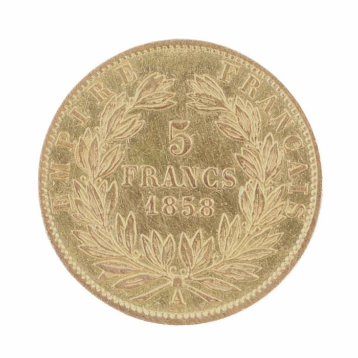 Pièce d&39;or de 5 francs. France, 1858. 