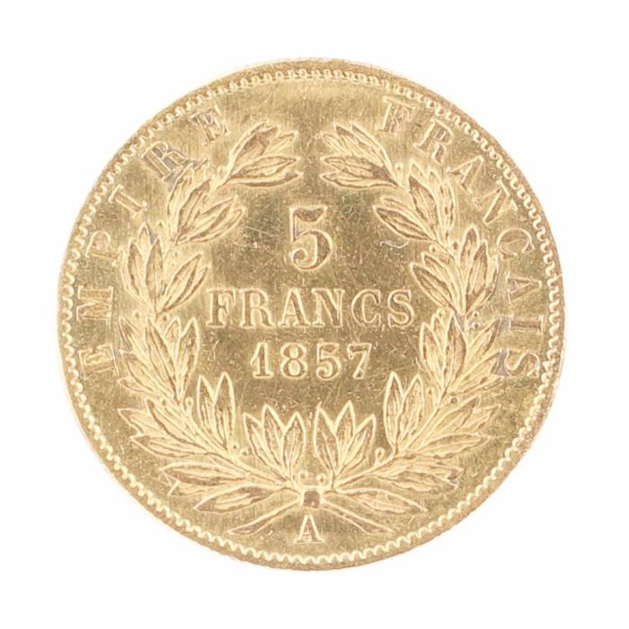 Pièce d&39;or de 5 francs. France. 1857 