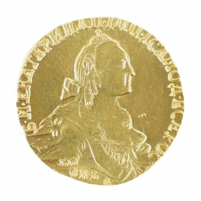 Золотая монета  времен Екатерины Великой 10 рублей. Санкт-Петербург 1767 год.