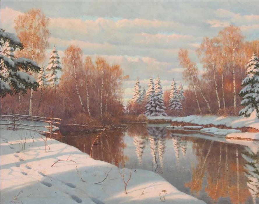  Winter Landscape. River Bank in Winter. Boris Bessonov (1862-1934) 