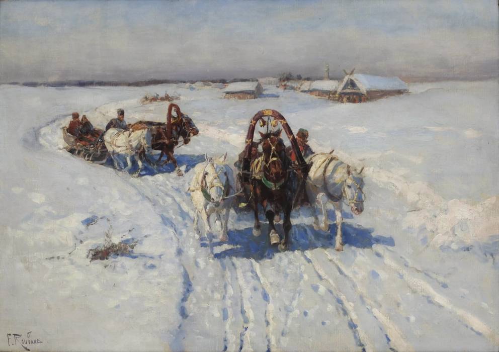 Peasant Troikas in Winter. Franz Alekseevich Roubaud, 1856 Odessa - 1928 Munich 