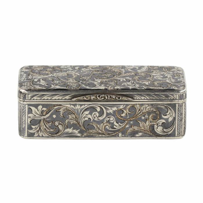 Russian silver snuffbox with niello. Russia, 19th century. 