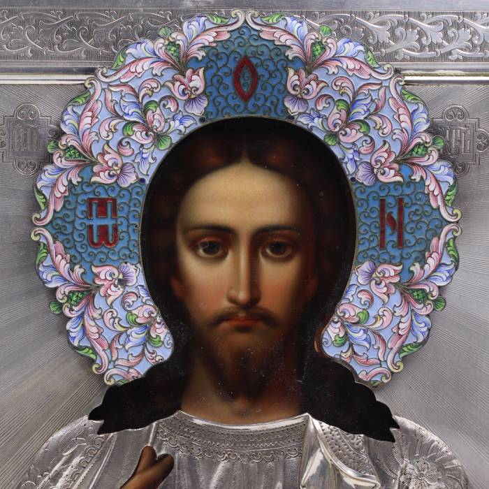 Icon of the Lord Almighty. Silver enamel. Nikolay Grachev. Moscow. circa 1900 