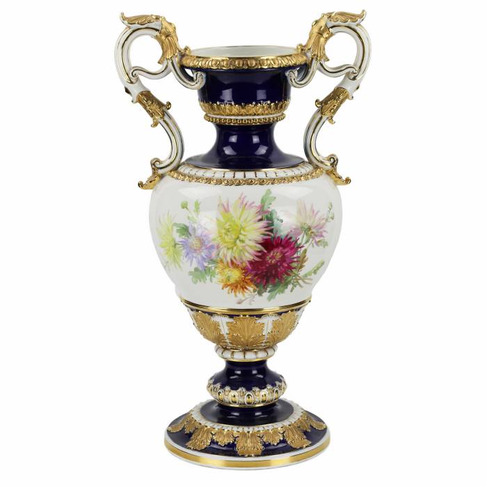 Grand vase de fleurs de salon. Ernst August Leuteritz. Meissen 19ème siècle 