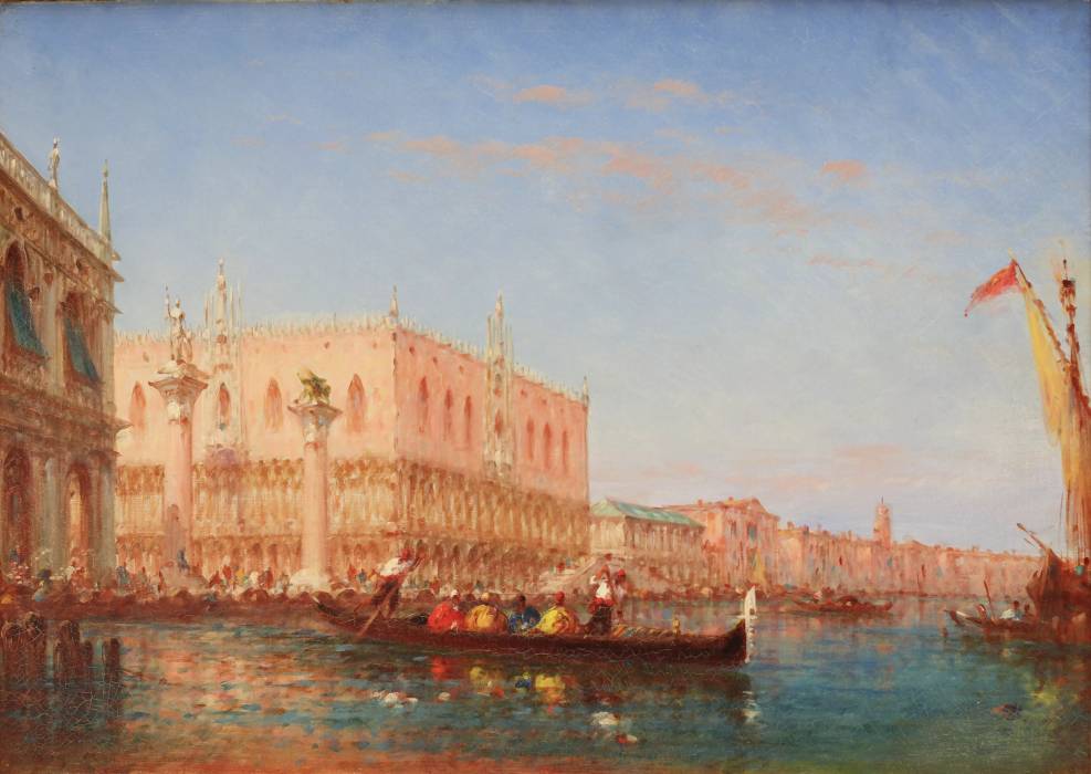 Felix Ziem (1821-1911). View of Venice: Doge`s Palace and Piazzetta Columns. 