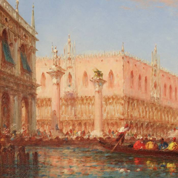 Felix Ziem (1821-1911). View of Venice: Doge`s Palace and Piazzetta Columns. 