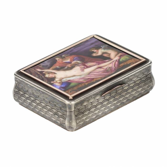 Russian silver snuffbox with enamel design. Moscow. 1852. 