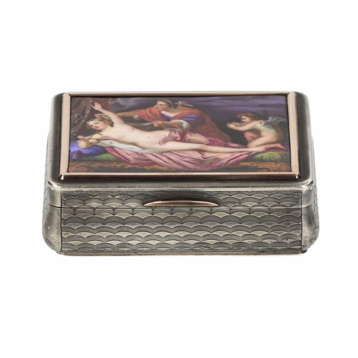 Russian silver snuffbox with enamel design. Moscow. 1852. 