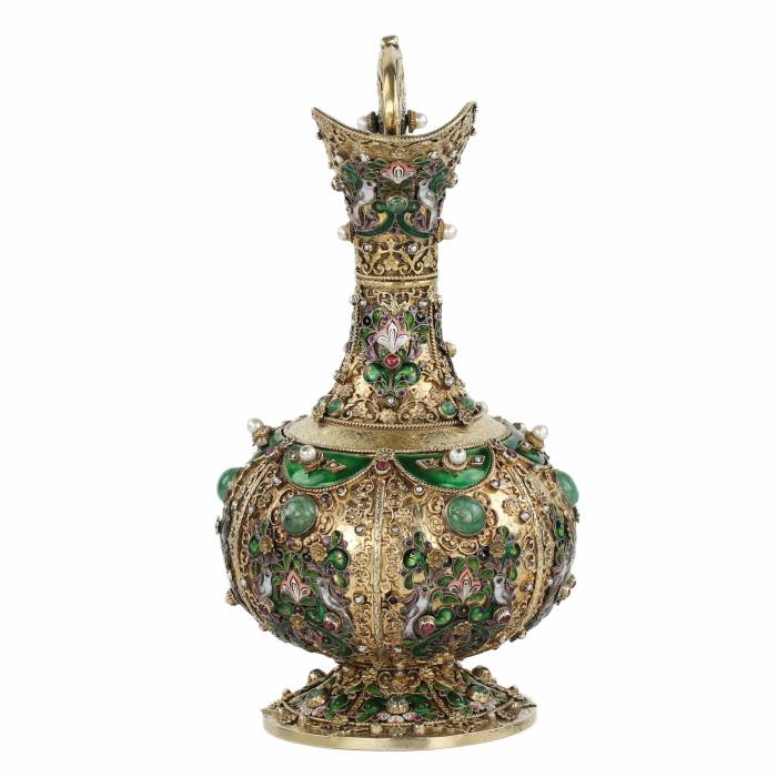 Exquisite silver with enamel and natural stones pitcher. Austro-Hungarian Empire of the 19th century. 