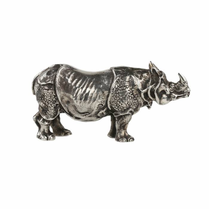 Realistic silver figurine Rhinoceros. Italy, 20th century. 