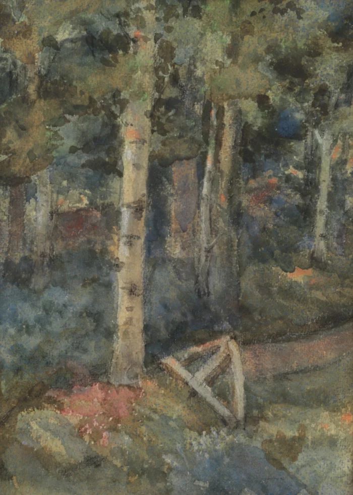 Akvareļu zīmējums Pie salauztā krusta. 1910. gads. Gustavs Šķilters (1874-1954). 