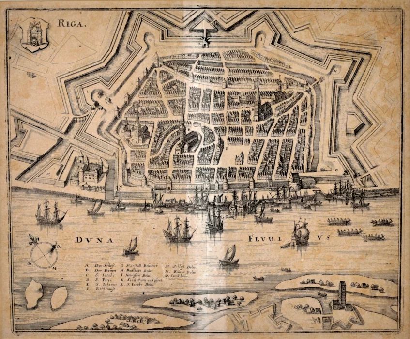 City plan of Riga, mid-17th century. Matiass Merians (1593-1659). 