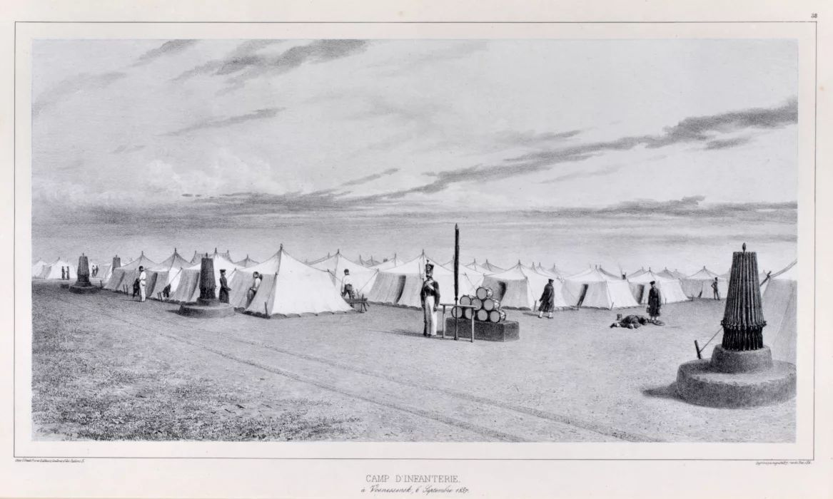 Lithograph Camp of the infantry in Voznesensk. 1837 
