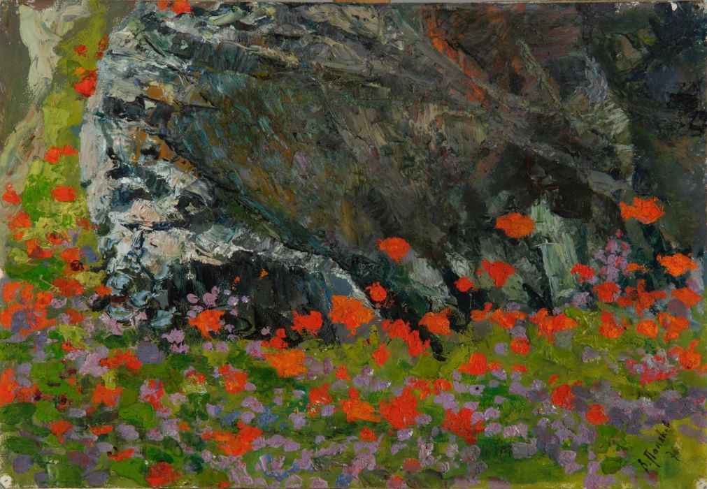 Painting Crimea. Poppies in stones.  V.A. Polyakov 