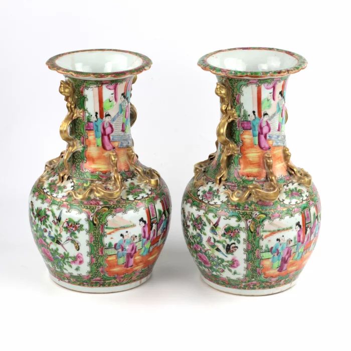 Pair of Cantonese Vases "Family Rose". 