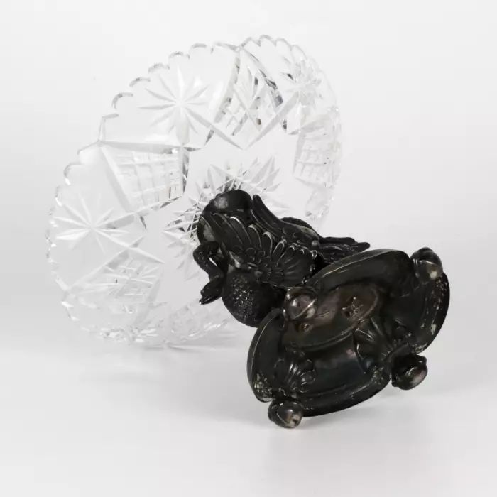 Crystal candy bowl on a stand in the form of 2 swans. 