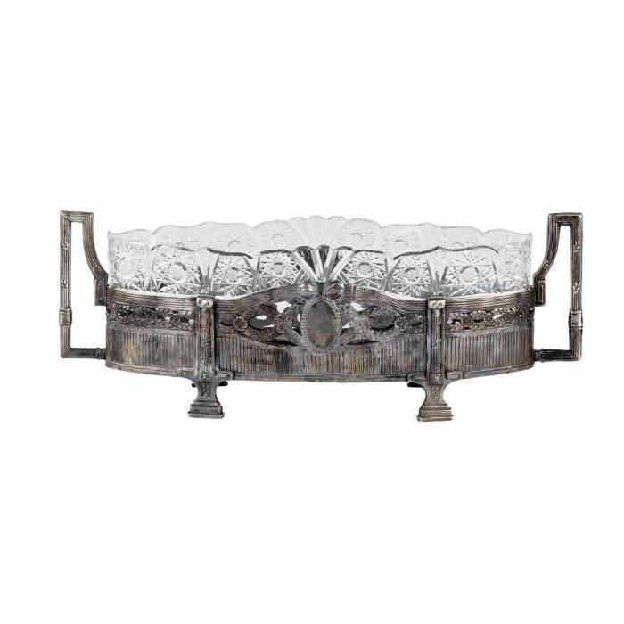 Silver jardiniere with crystal. 