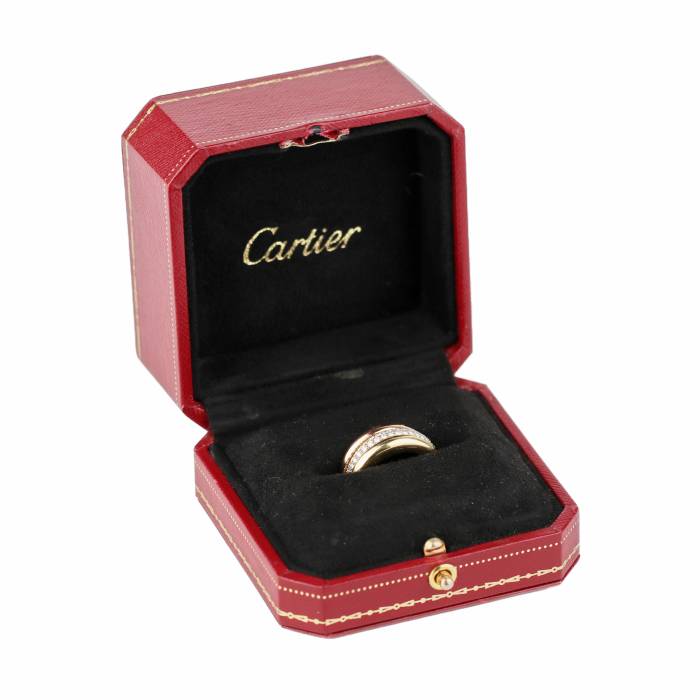 Zelta gredzens ar Cartier Mobilis tricolor dimantiem oriģinālajā korpusā. 