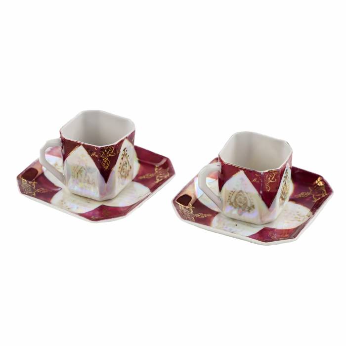 Shalom Fresco with Son. Constantinople. Porcelain pair of mocha cups. 1920s 