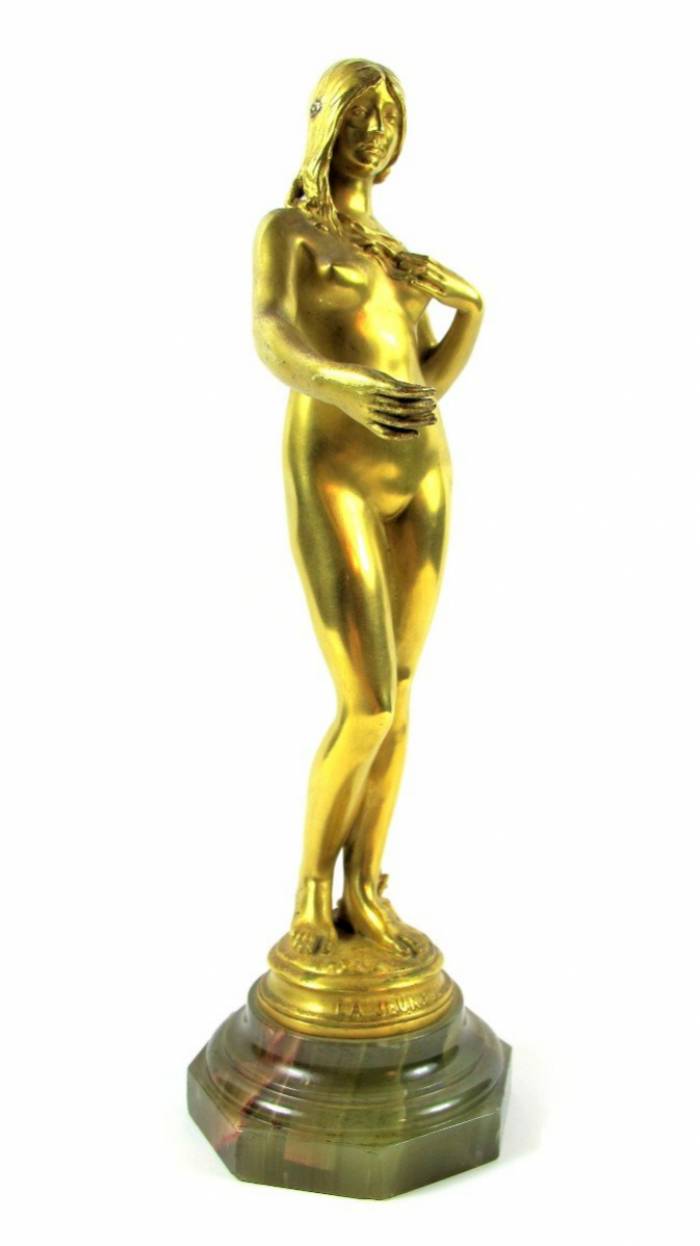 Antonin Carlès (1851-1919) “Youth” Gilt Bronze Sculpture 