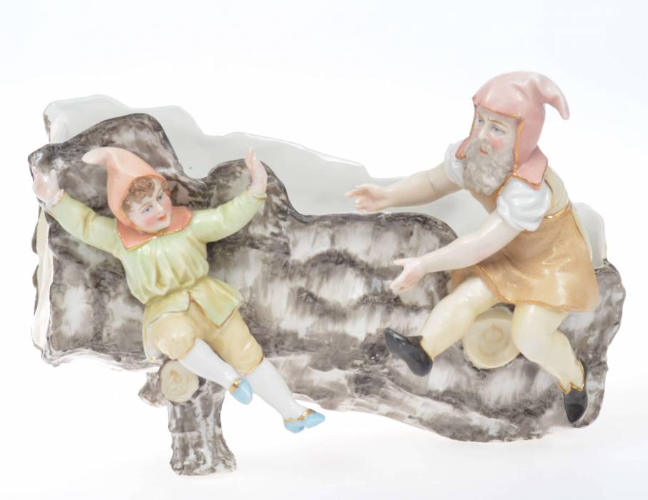 Porcelain decorative bowl Birch log in the form of dwarves