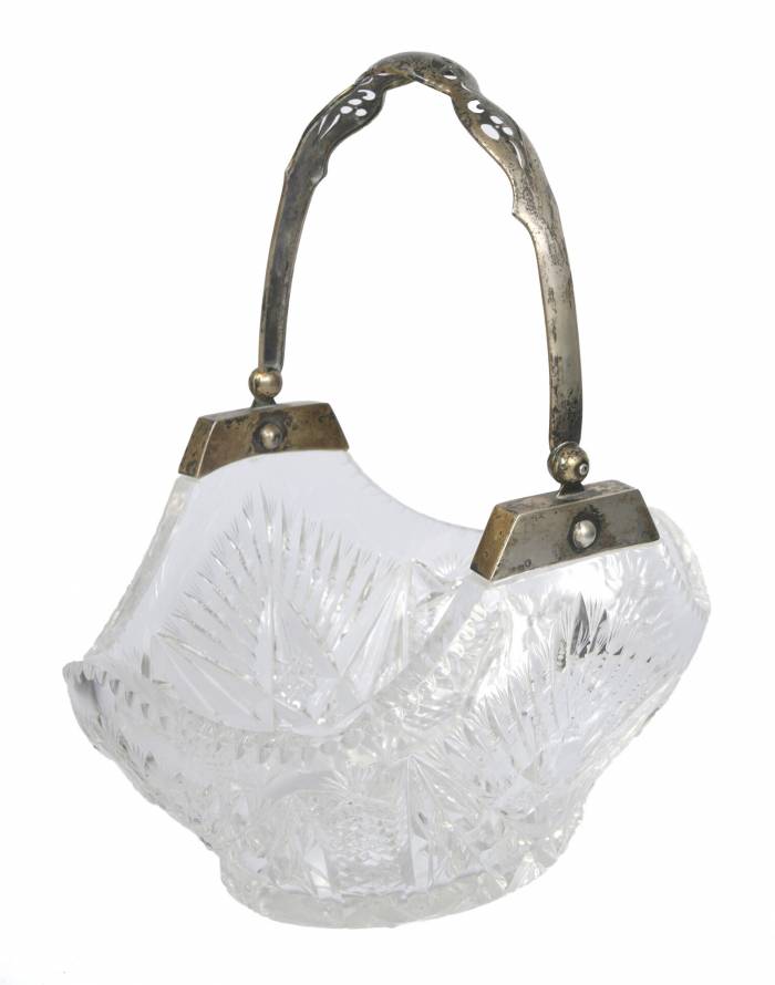 Crystal serving dish with silver finish