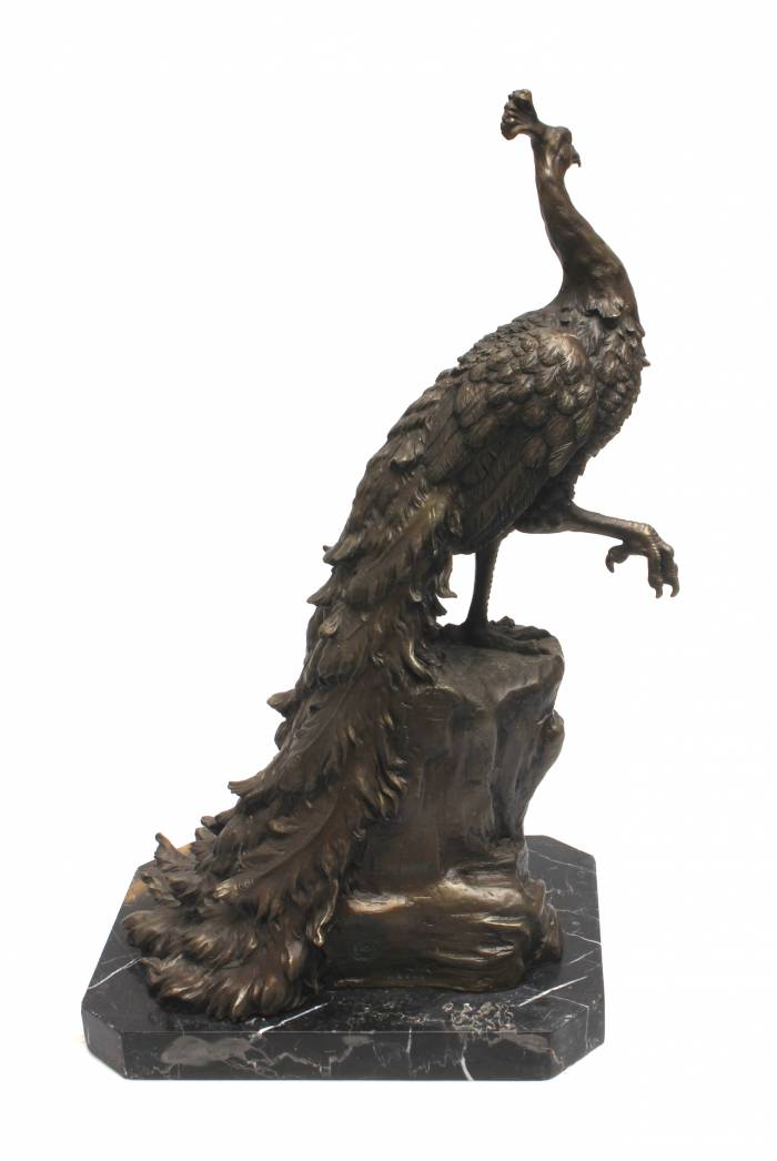 Bronze peacock on a granite base