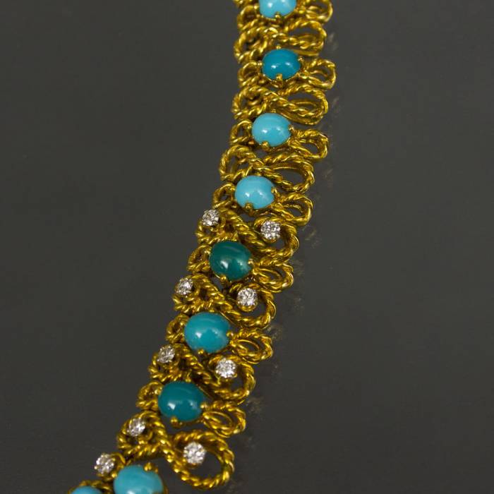 Collier en or avec diamants et turquoise 