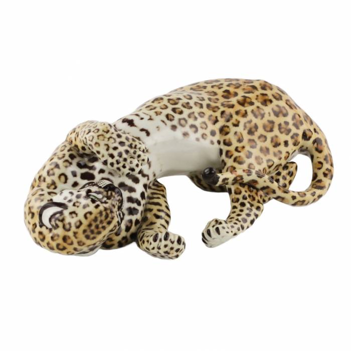 Nymphenburg Leopard Amidou par Hans Behrens, Allemagne des années 1960 