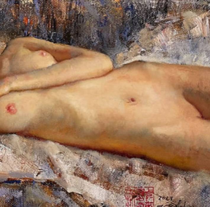 Impression giclée sur toile, Brunette nude, 2023, par Kartashov Andrey, Russie, 21e siècle. 1 des 50 tirages limités. 