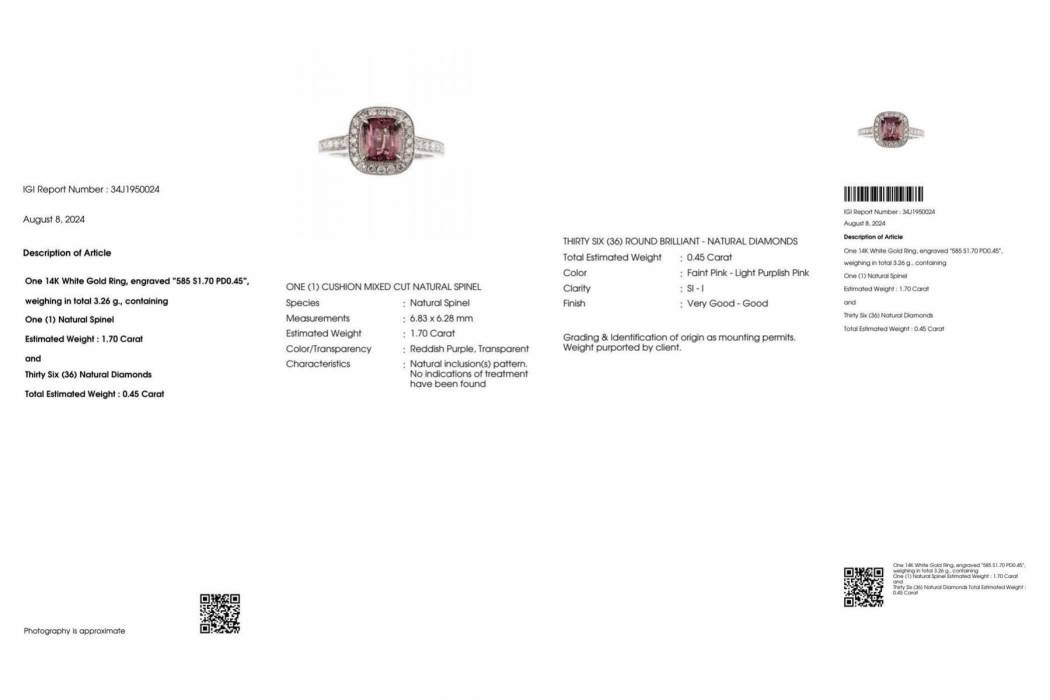 Ring 14K Whitegold with Spinel and Diamonds