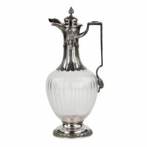 Андре Аукок. Статный и благородный винный кувшин рифленого стекла в серебре эпохи Наполеона III. 