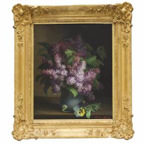 Nature morte Lilas. Léonine MATHA. Le tournant du 19e-20e siècle. 