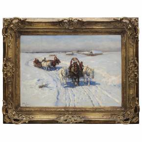 Peasant Troikas in Winter. Franz Alekseevich Roubaud, 1856 Odessa - 1928 Munich 