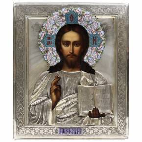 Icon of the Lord Almighty. Silver enamel. Nikolay Grachev. Moscow. circa 1900 