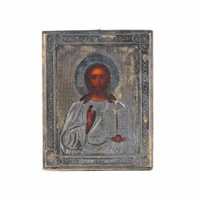 Icon of Christ the Almighty in a silver frame. Semyon Galkin. At the turn of the 19th and 20th centuries. 