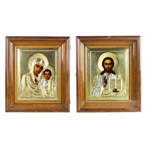 A wedding pair of icons in silver frames in the Art Nouveau style. Moscow, early 20th century