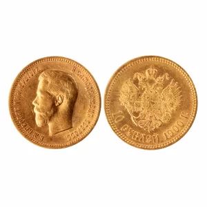 Zelta 10 rubļu monēta, 1900