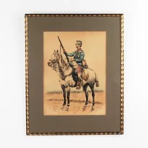 Watercolor by Nikolai Samokish Private of the 12th Uhlan regiment on horseback. 