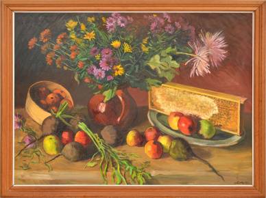 Натюрморт с фруктами и цветами 
