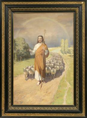 Иисус Христос и овцыРелигиозный мотив 