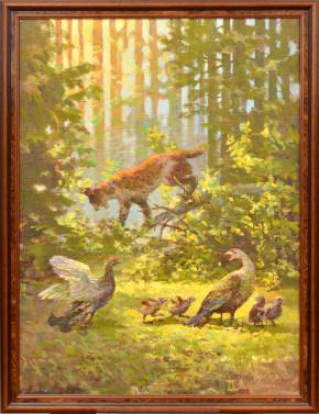 Iosif Logvin eļļas glezna Meža ainava ar dzīvniekiem 