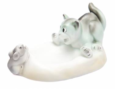 Porcelain ashtray Cat and mouse