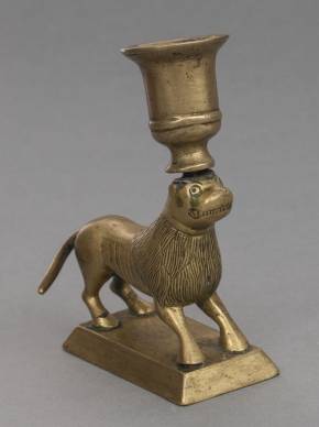 Antīks ebreju jūdaikas bronzas lauvas svečturis - sveču turētājs 