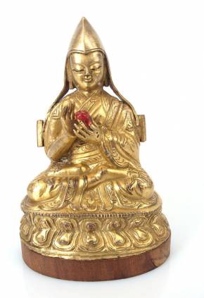 Senā Tibetas budisma apzeltīta bronzas figūra Tsong Khapa 