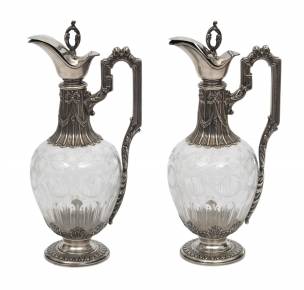 Glass decanters with silver finish 2 pcs.