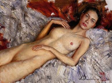 Giclée print on canvas, Blue eyes nude, 2023, by Kartashov Andrey, Russia, 21st century. 1 of 50 limited prints.